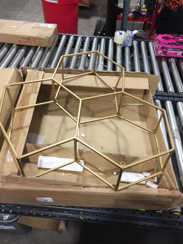 Photo 2 of Amazon Brand – Rivet Modern Hexagon Honeycomb Floating Wall Shelf Unit with Glass Shelves - 28" x 28" x 6", Gold
