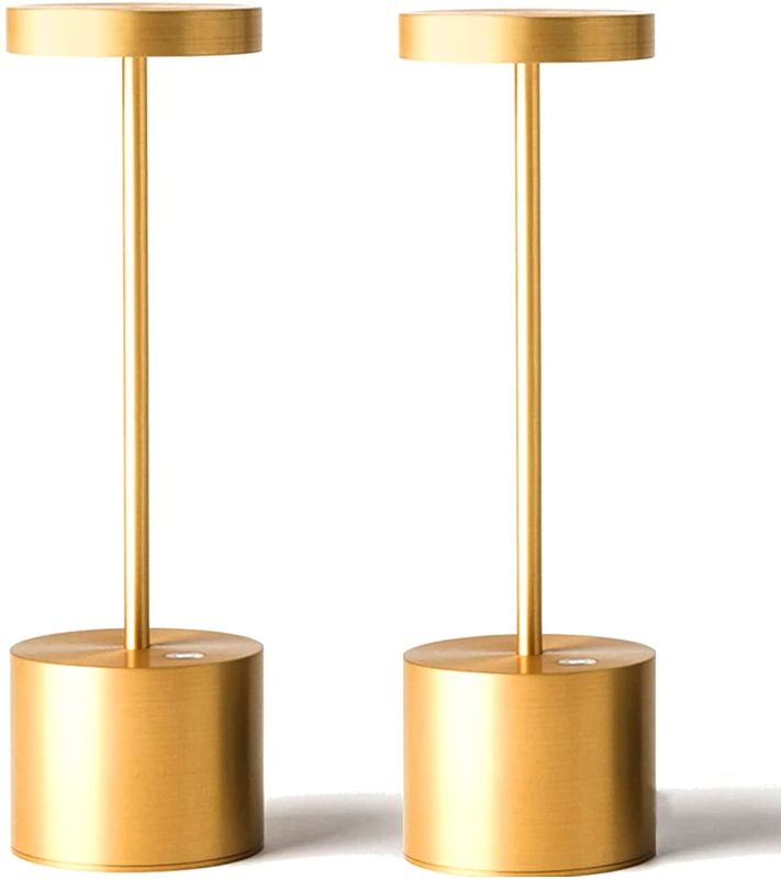 Photo 1 of 2 Pack Cordless Table Lamp,Rechargeable Portable Battery Powered LED Desk Lamp,3000mAh Battery Operated Dimmable Metal Table Light for Outdoor/Restaurant/Bedroom/Study/Bars/Home Patio Light(Gold)
