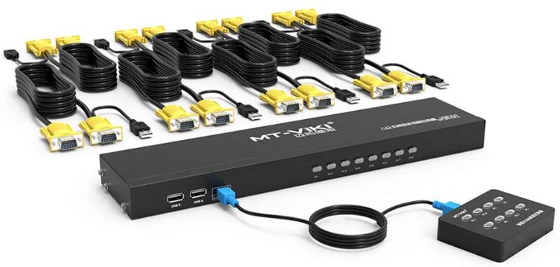 Photo 1 of KVM Switch 8 Port, MT-VIKI 8X1 Rackmount KVM Switch VGA, Included 8 2-in-1 KVM Cables & Wire-Desktop Selector
