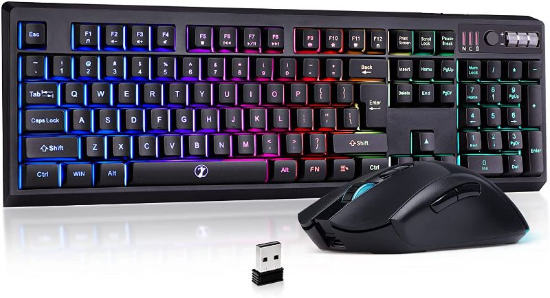 Photo 1 of ZJFKSDYX C104 Wireless Gaming Keyboard and Mouse Combo,104 Key RGB LED Backlight Rechargeable Mechanical Feel Anti-ghosting Ergonomic Waterproof RGB Mute Mice for Computer PC Gamer (Black)
