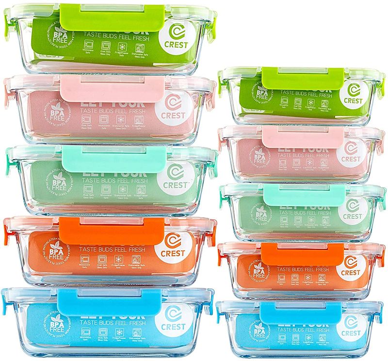 Photo 1 of [10-Pack] Glass Food Storage Containers (A Set of Five Colors), Meal Prep Containers with Lids for Kitchen, Home Use - Airtight Glass Lunch Boxes
