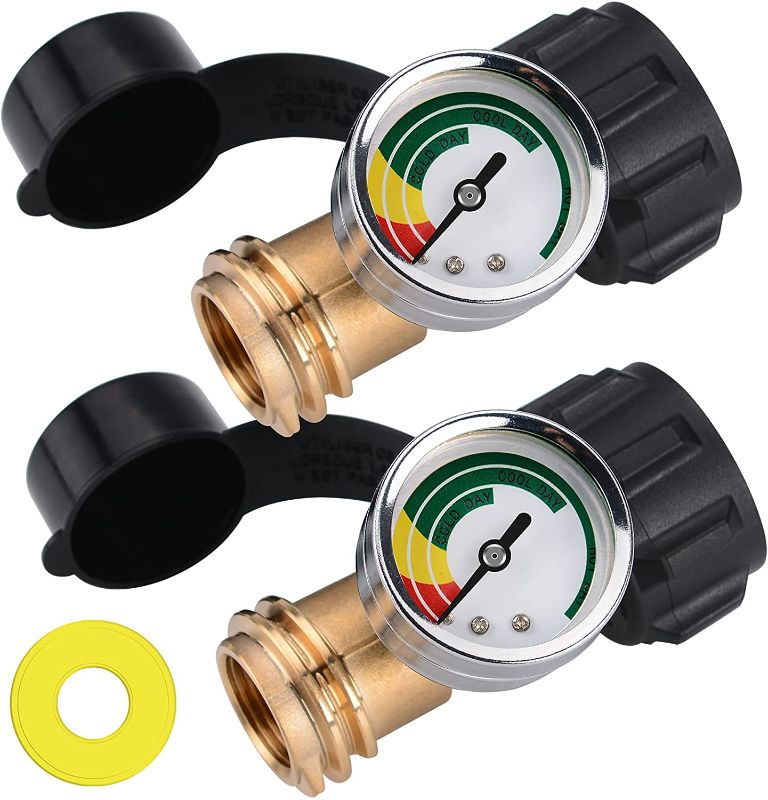 Photo 1 of 2 Pack UPGRADED Propane Tank Gauge Level Indicator with Color Coded Dial for 5lb-40lb Propane Tank & Propane Gas Pressure Gauge with QCC1/ Type1 Connection for Gas Grill, Cylinder, Heater, RV Camper
