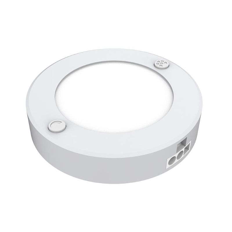 Photo 1 of 3 in. Plug-in White Linkable Onesync Under Cabinet Integrated LED Puck Light with Color Changing CCT (3-Pack)
