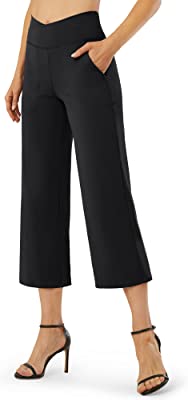 Photo 1 of G4Free Womens Wide Leg Capri Pants Cross Stretch Flare Capris with Pockets High Waist Crop Pants
LARGE 