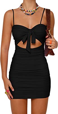 Photo 1 of BORIFLORS Women's Sexy Bodycon Cut Out Ruched Backless Spaghetti Strap Mini Club Party Dresses
X LARGE 