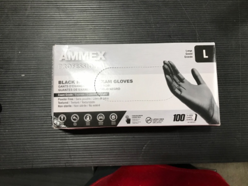 Photo 2 of Ammex ABNPF Textured Medical/Exam Nitrile Gloves, Powder-Free, Black, Large, 100/Box
