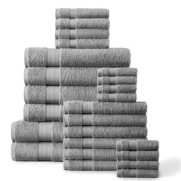 Photo 1 of 24 Piece Bath Towel Set (2 Bath Sheets, 4 Bath, 6 Hand, 4 Fingertip & 8 Wash Cloths) Soft and Absorbent- Platinum
