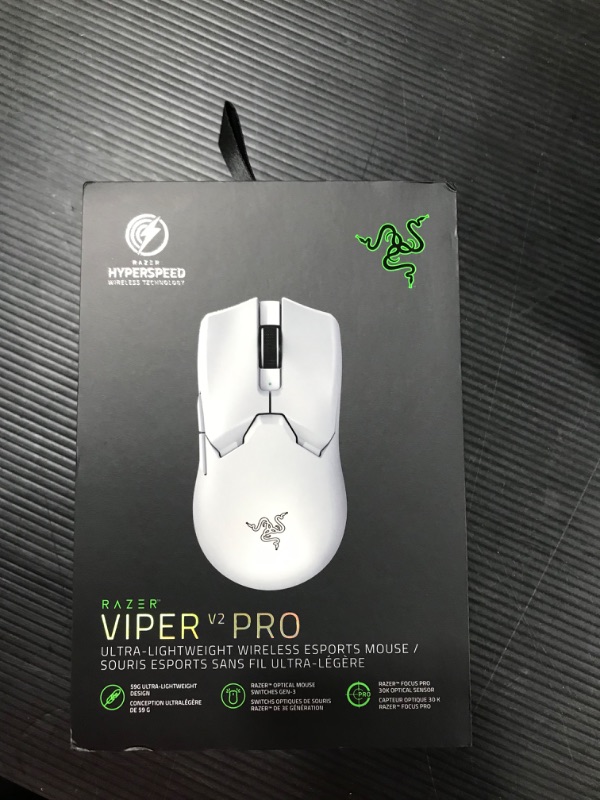 Photo 2 of Razer Viper V2 Pro Hyperspeed Wireless Gaming Mouse: 59g Ultra Lightweight - Optical Switches Gen-3 - 30K DPI Optical Sensor w/ On-Mouse Controls - 80 Hour Battery - USB Type C Cable Included - White