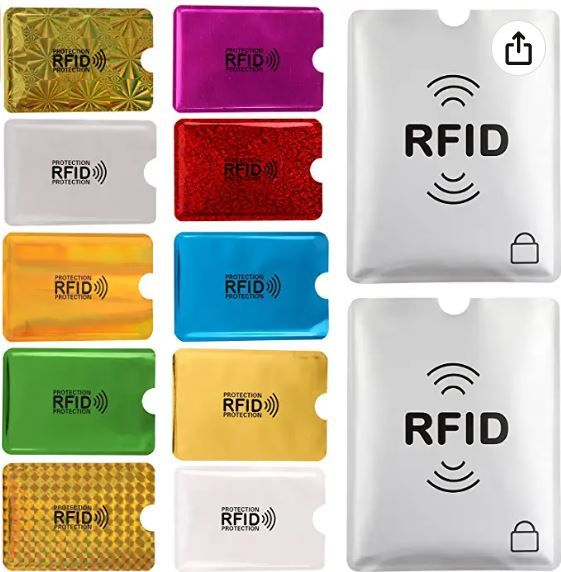 Photo 1 of Aigee 28 RFID Blocking Sleeves (24 Credit Card Protector Holders in 12 colors & 4 Passport Protectors), Identity Theft Protection Secure Sleeves for Credit Cards, Debit Cards, Complimentary 2pack 4 x 3inch Clear Vinyl Plastic Sleeve Pouch
