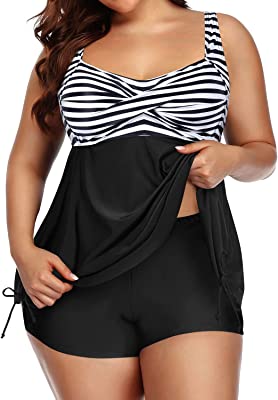 Photo 1 of Aqua Eve Women Plus Size Tankini Swimsuit Two Piece Flowy Swimdress Bathing Suits with Shorts
18 PLUS 