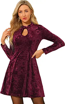 Photo 1 of Allegra K Women's Keyhole Neck Dresses High Waist Long Sleeve Velvet Swing Mini Dress
SIZE M