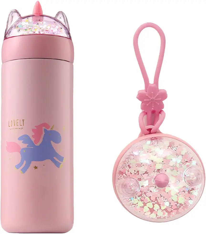 Photo 1 of 12 Oz UNICORN GLITTER 18/8 Stainless Steel Double Wall Vacuum Insulated Kids Water Bottle - Leak Proof with BPA FREE Multi-Color Sparkling Glitter Top (Unicorn Pink)
