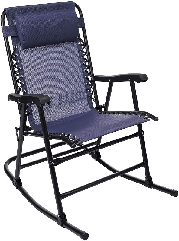 Photo 1 of Amazon Basics Outdoor Textilene Zero Gravity Folding Lounge Rocker with Pillow, Navy
