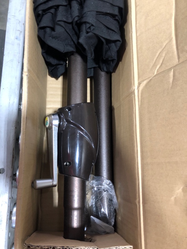 Photo 2 of California Umbrella GSPT908117-F32 9' Round Aluminum Market, Crank Lift, Push Button Tilt, Bronze Pole, Black Olefin Patio Umbrella, 9-Feet
