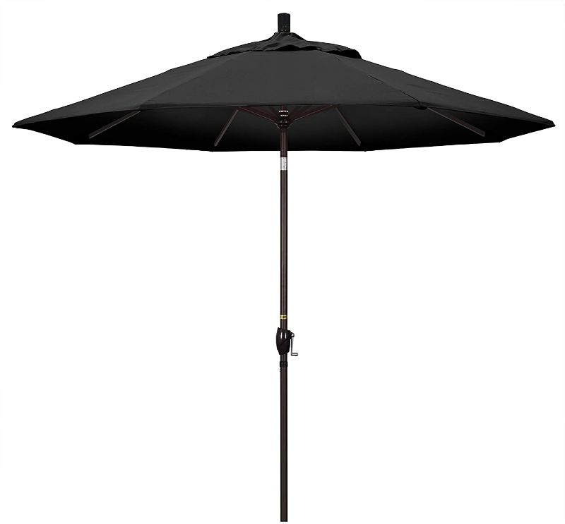 Photo 1 of California Umbrella GSPT908117-F32 9' Round Aluminum Market, Crank Lift, Push Button Tilt, Bronze Pole, Black Olefin Patio Umbrella, 9-Feet
