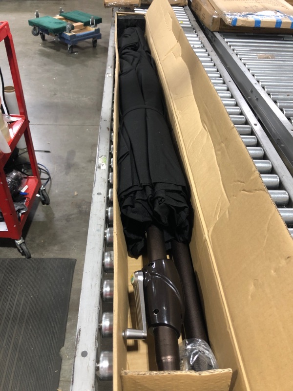 Photo 3 of California Umbrella GSPT908117-F32 9' Round Aluminum Market, Crank Lift, Push Button Tilt, Bronze Pole, Black Olefin Patio Umbrella, 9-Feet
