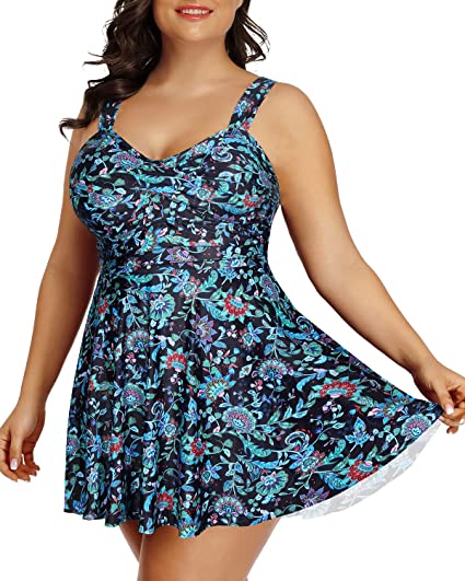 Photo 1 of Aqua Eve Plus Size Two Piece Swimsuits for Women Tankini Bathing Suits Flowy Swim Dress with Shorts, Size 16W