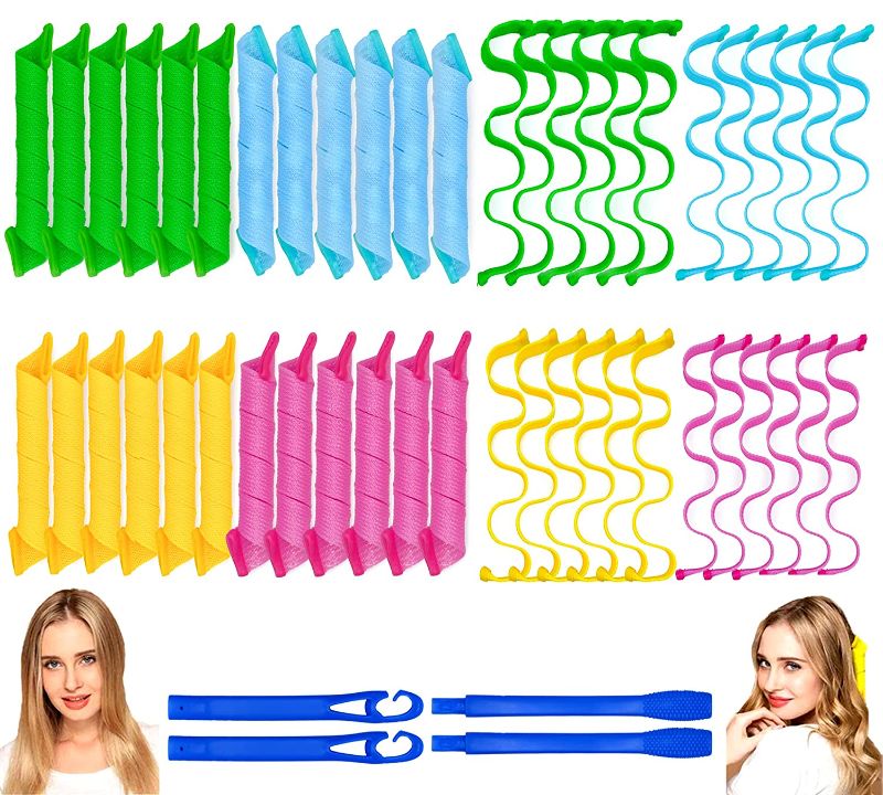 Photo 1 of 48PCS Hair Curlers Heatless Spiral and Wave Two Styles Formers(12inch) No Heat Curlers with 4PCS DIY Styling Hooks for Women and Girls’Short or Medium Hair (12 inch)
