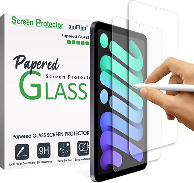 Photo 1 of amFilm 2-Pack PAPERed Glass Screen Protector compatible with iPad Mini 6(2021), Tempered Glass Screen Protector with a Paper-Matte Finish
