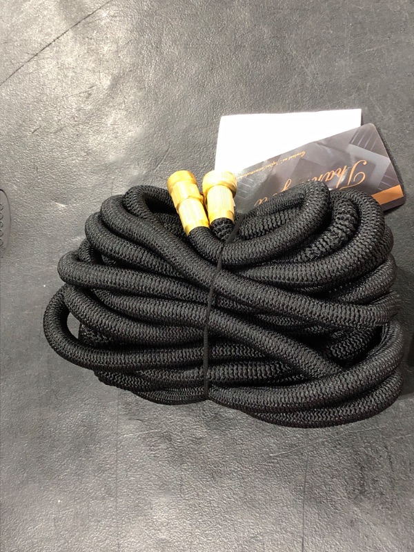 Photo 2 of 100ft Garden Hose Lightweight Extra Strength Fabric and 4-Layer Latex Core, 3/4" Solid Brass Fittings, No-Kink, Best Choice for Watering and Washing (Black)
