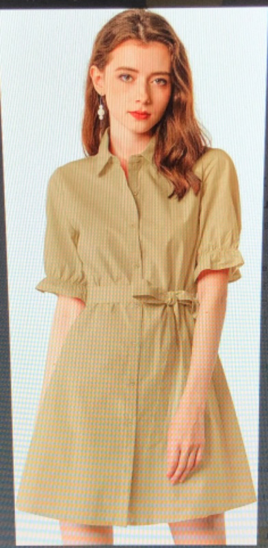 Photo 1 of Allegra K Women's Ruffled Short Sleeve Cotton Solid Color Belted Button Down Shirt Dress (SIZE M) 
