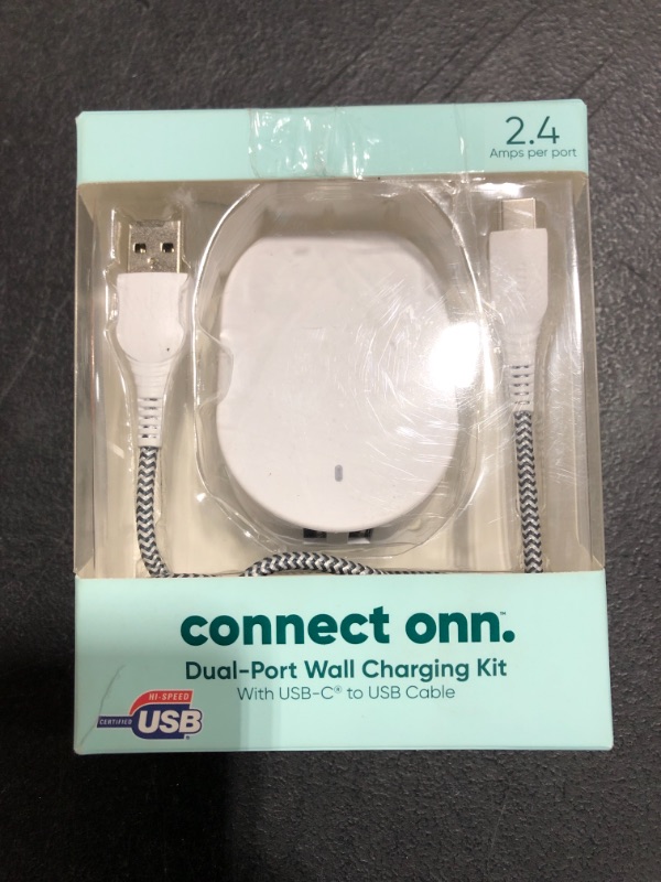 Photo 2 of Onn. Dual-Port Wall Charging Kit with USB-C to USB Cable
