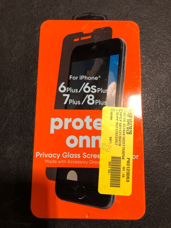 Photo 2 of Onn. Privacy Glass Screen Protector for iPhone 6 Plus/6s Plus/7 Plus/8 Pl