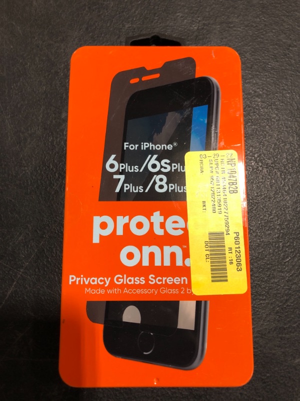 Photo 2 of Onn. Privacy Glass Screen Protector for iPhone 6 Plus/6s Plus/7 Plus/8 Plus
