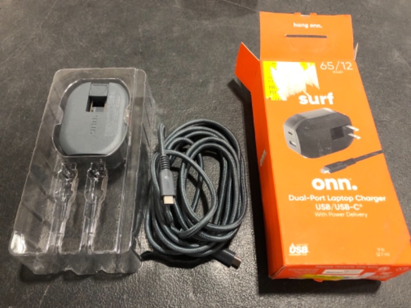 Photo 2 of Onn. Dual-Port Laptop Charger USB/USB-C with Power Delivery. NEW OPEN BOX.
