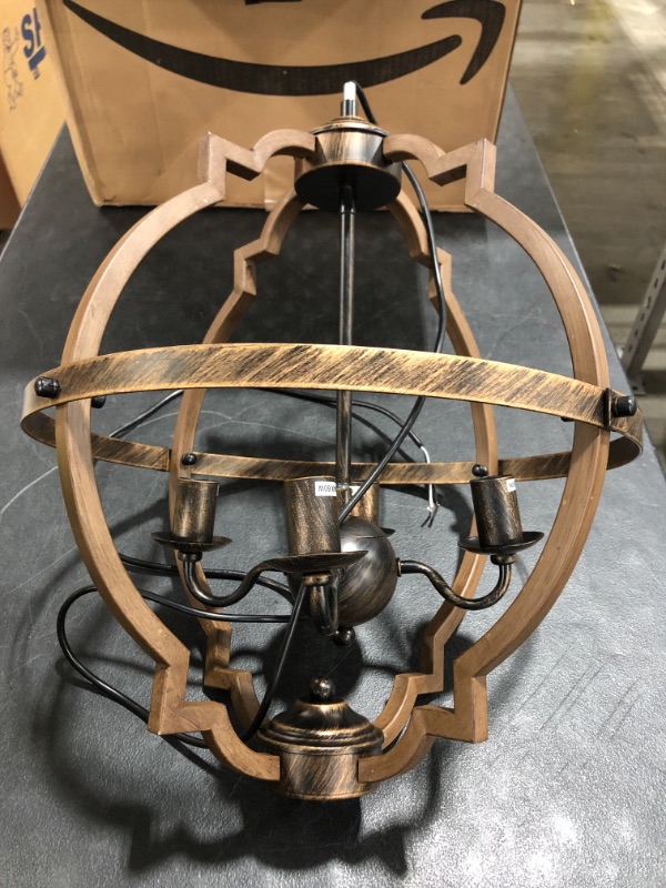 Photo 2 of 21.7" Farmhouse orb Chandelier, 4-Light Adjustable Height Handmade Rustic Wood Light Fixture for Foyer, Dining&Living Room, Kitchen Island, Entryway, Breakfast Area(Colour: Black)
MISSING BOX & MOUNTING HARDWARE. PHOTO FOR REFERENCE MAY VARY SLIGHTLY.