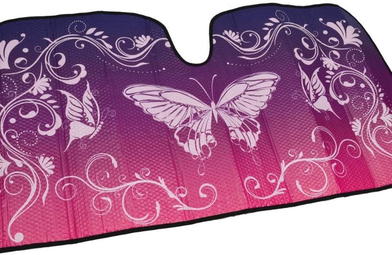 Photo 1 of BDK AS-609+SS-001_AMZHD AS609 Pink Purple Windshield Sun Shade for Car SUV Truck with Side Window Sunshades, 58 x 28, Standard, Swirl Butterfly
