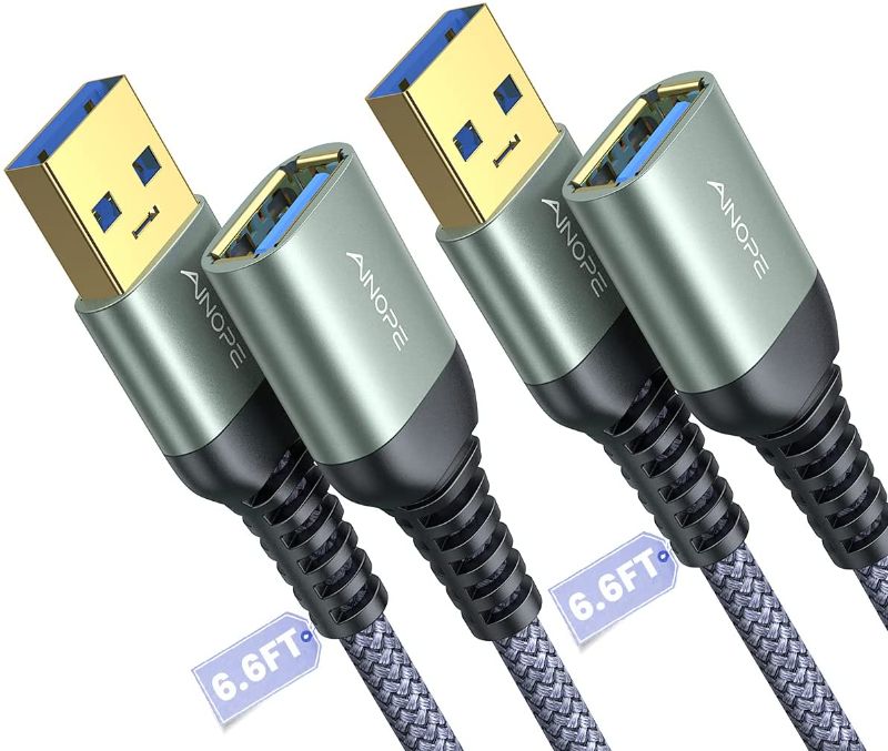 Photo 1 of 2 PACK 6.6FT+6.6FT AINOPE USB 3.0 Extension Cable Type A Male to Female Extension Cord DURABLE BRAIDED MATERIAL Fast Data Transfer Compatible with USB Keyboard,Mouse,Flash Drive, Hard Drive
