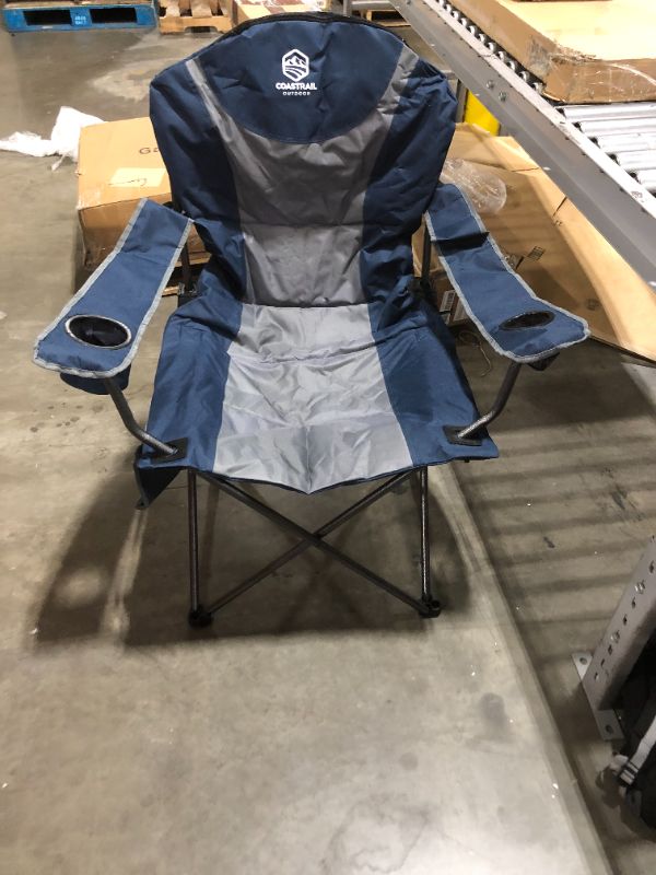 Photo 2 of Coastrail Outdoor Reclining Camping Chair 3 Position Folding Lawn Chair for Adults Padded Comfort Camp Chair with Cup Holders, Head Bag and Side Pockets, Supports 350lbs, Blue&Grey
