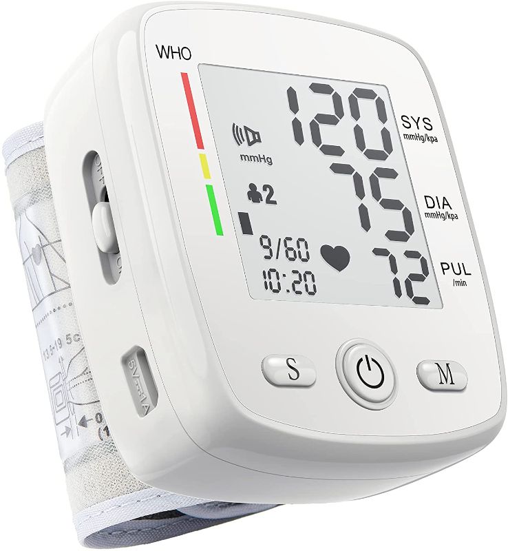 Photo 1 of Blood Pressure Monitor Digital Wrist BP Machine with Irregular Heartbeat Indicator Automatic BP Cuff with 2 Users 180 Memory Voice Large LCD Display Adjustable Cuff USB Charging
