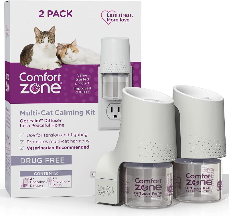 Photo 1 of Comfort Zone 2 Diffusers Plus 2 Refills Multi-Cat Calming Diffuser Kit (2-Room Pack) for a Peaceful Home | Veterinarian Recommended | Reduce Cat Fighting, Scratching, & Other Problematic Behaviors
