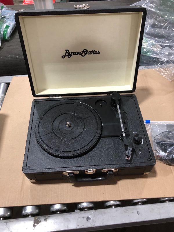 Photo 2 of ByronStatics Record Player, Vinyl Turntable Record Player 3 Speed with Built in Stereo Speakers, Replacement Needle, Supports RCA Line Out, AUX in, Portable Vintage Suitcase BROKEN CLASP
