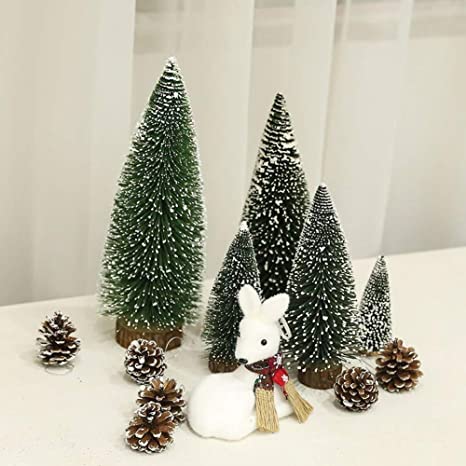 Photo 2 of 5 Pieces Artificial Mini Christmas Sisal Snow Frost Trees with LED Fairy String Light, Bottle Brush Trees Plastic Winter Snow Ornaments Tabletop Trees for Christmas Party Home Decoration
MISSING 1 TREE.