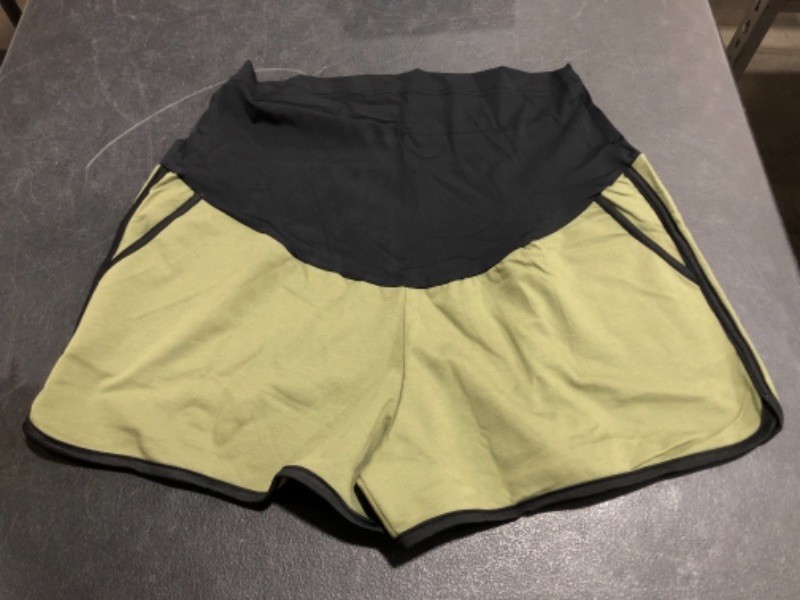 Photo 2 of WOMEN'S ATHLETIC STYLE SHORTS, GREEN/BLACK, SIZE XL.