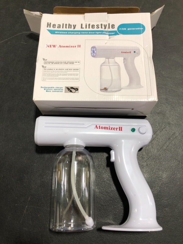 Photo 2 of Atomizer Sprayer,Handheld Sprayer,Nano Spray Gun,Steam Gun,Sprayer,Atomizer,Fogger Machine with Blue Light 27 OZ for Garden,Home,Car
PRIOR USE, MISSING CABLE.