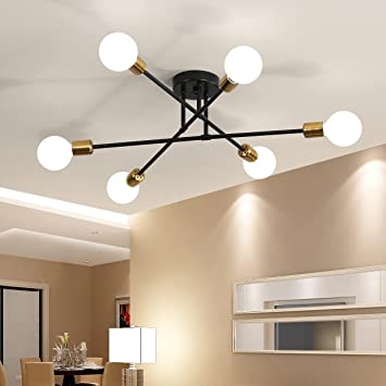 Photo 1 of Biewalk Mid Century Sputnik Chandelier Light Fixture Semi Flush Mount Ceiling Light Black for Living Room,Kitchen,Bedroom,Dining Room (6 Light)
PRIOR USE. 