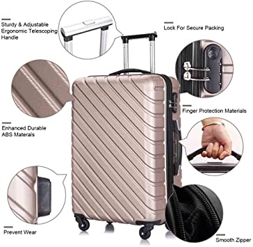 Photo 2 of Fridtrip Carry On Luggage with Spinner Wheels Luggage Sets Travel Suitcase Hardshell Lightweight (Champagne Gold, 4 PCS)
