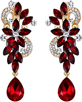 Photo 1 of BriLove Women's Bohemian Boho Crystal Flower Wedding Bridal Chandelier Teardrop Bling Clip-On Dangle Earrings
