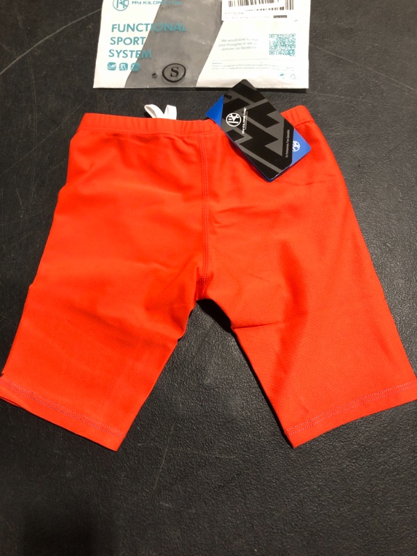 Photo 2 of MY KILOMETRE KILO BOYS JAMMER SWIM SUIT, ORANGE, SIZE SMALL.