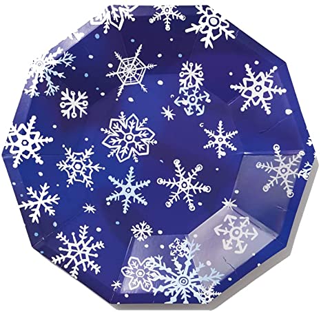 Photo 1 of Coterie Blue Snowflake Paper Plates (Set of 10 Large Plates) - Frozen paper plates, Winter Onederland Plates, Winter Wonderland Party Plates, Winter Party Paper Plates, | 9.25" Fancy Paper Plates
