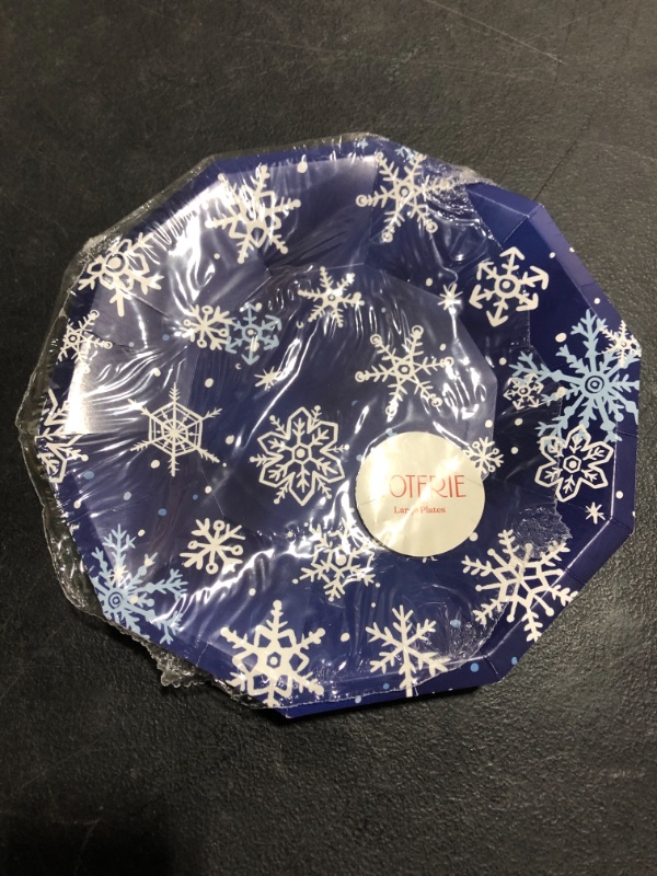 Photo 2 of Coterie Blue Snowflake Paper Plates (Set of 10 Large Plates) - Frozen paper plates, Winter Onederland Plates, Winter Wonderland Party Plates, Winter Party Paper Plates, | 9.25" Fancy Paper Plates
