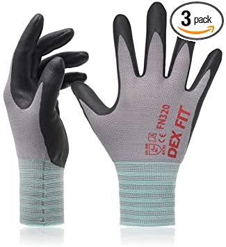 Photo 1 of DEX FIT Nitrile Work Gloves FN320, 3D Comfort Stretch Fit, Power Grip, Durable Foam Coated, Thin & Lightweight Premium Nylon, Machine Washable, Grey 10 (XL) 3 Pairs
