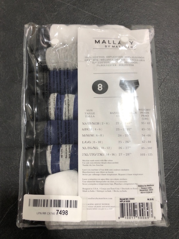 Photo 4 of MALLARY BY MATTHEW Boys 100% Cotton Briefs Underwear (8 Pack or 16 Pack)
SIZE M 6-8