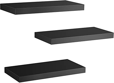 Photo 1 of AMADA HOMEFURNISHING Wall Shelves Black, Floating Shelves with Invisible Metal Brackets for Bedroom, Bathroom, Living Room and Kitchen, 3 Sets-AMFS07
