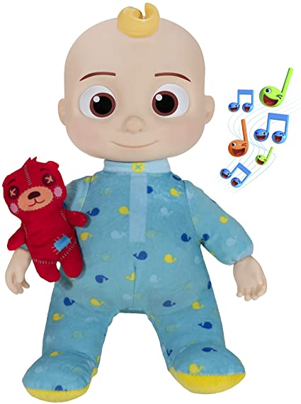 Photo 1 of CoComelon Official Musical Bedtime JJ Doll, Soft Plush Body – Press Tummy and JJ sings clips from ‘Yes, Yes, Bedtime Song,’ – Includes Feature Plush and Small Pillow Plush Teddy Bear – Toys for Babies. SMALL SCUFFS ON FACE. 
