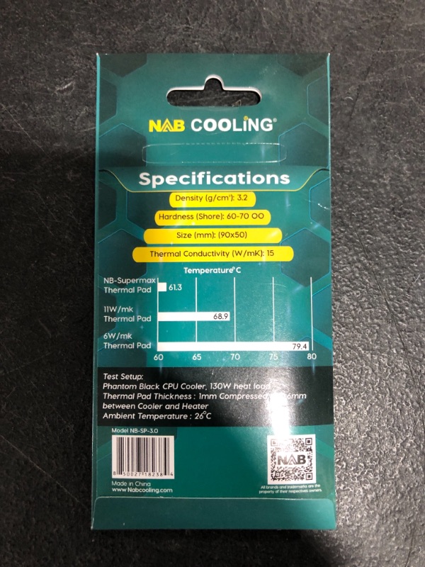 Photo 1 of Nab Cooling Thermal Pad 15 W/mK, 90x50 Heat Resistance, Non-Conductive, High-Temperature Resistance, Silicone Thermal Pads for Laptop, Heatsink, GPU, CPU, LED & PS4 (90x50x3.0)
